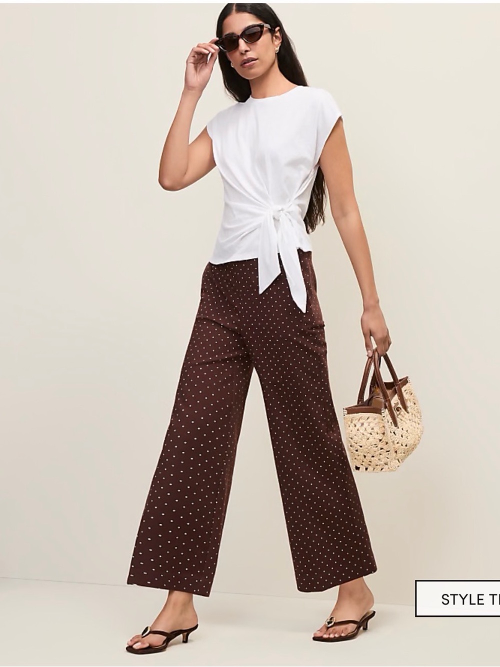Ann Taylor Brown Polka Dot Wide-Leg Crop Pants